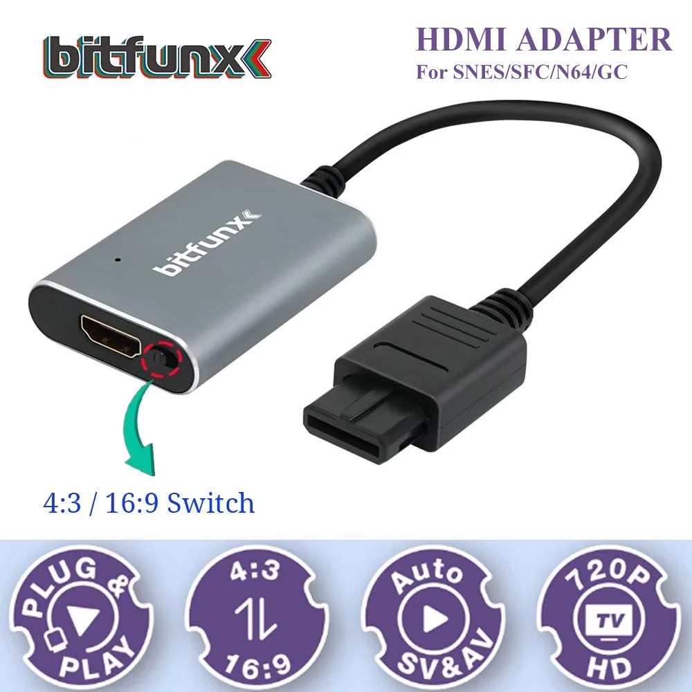 Retro Gaming Machine - Bitfunx 720P Svideo/AV to HDMI アダプター