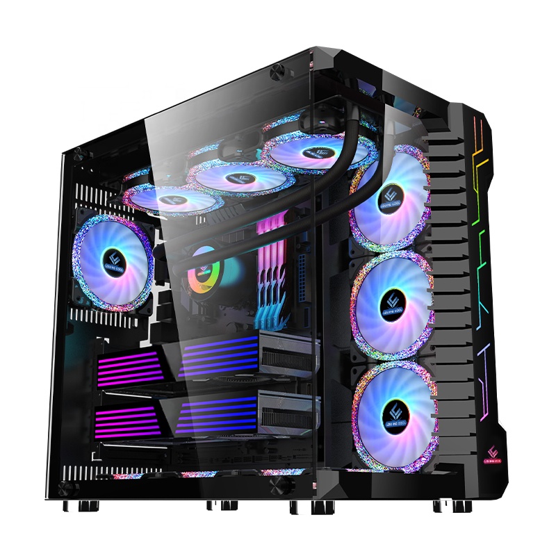 Retro Gaming Pc Case - ATX PCゲーミングケース 強化ガラス 10個の120mmファン搭載 コンピューターケース タワー型デスクトップ