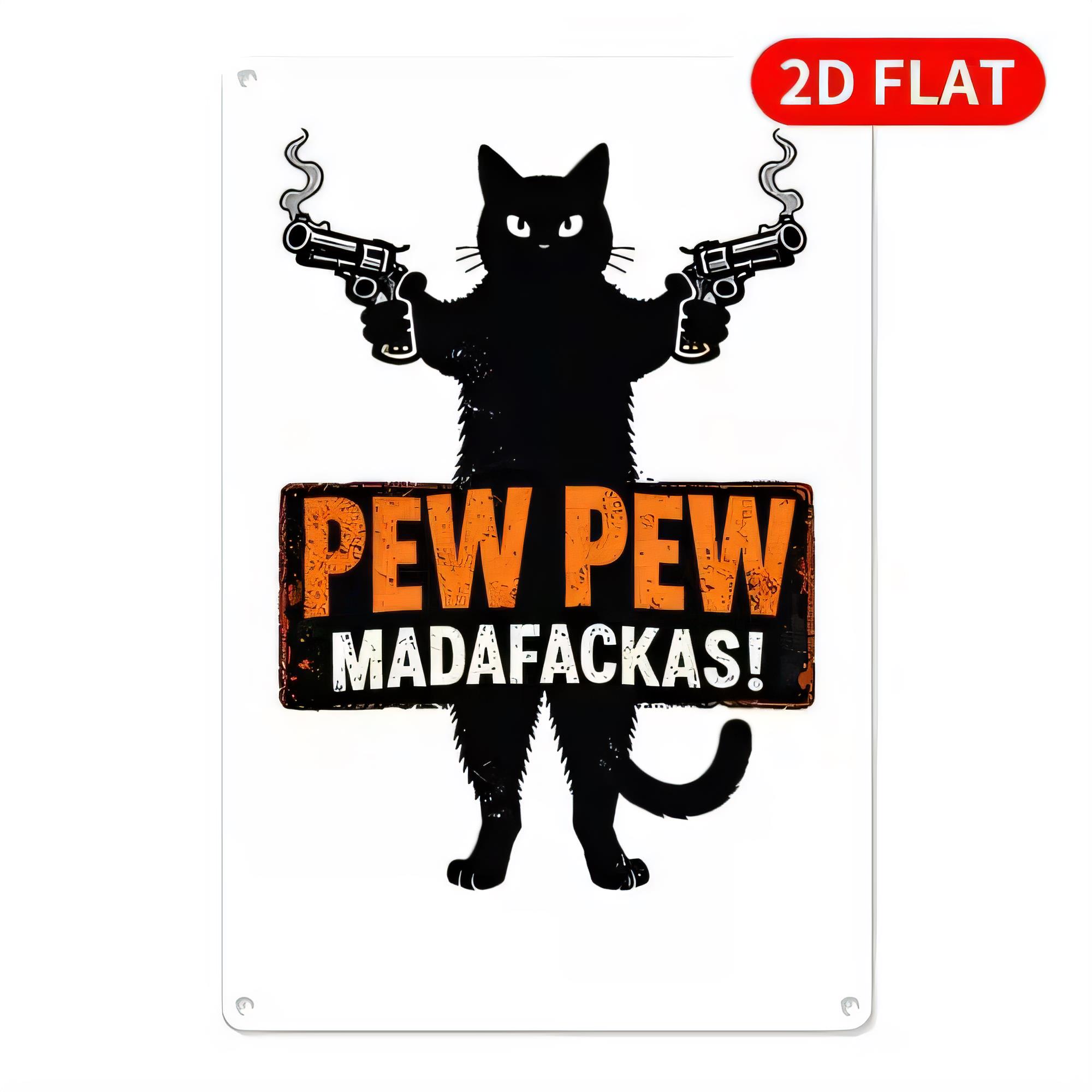 Retro Gaming Bar - ブリキ看板 ペウペウ マダファッカス 面白い銃を持った猫 メタルプレート ウォールアート装飾