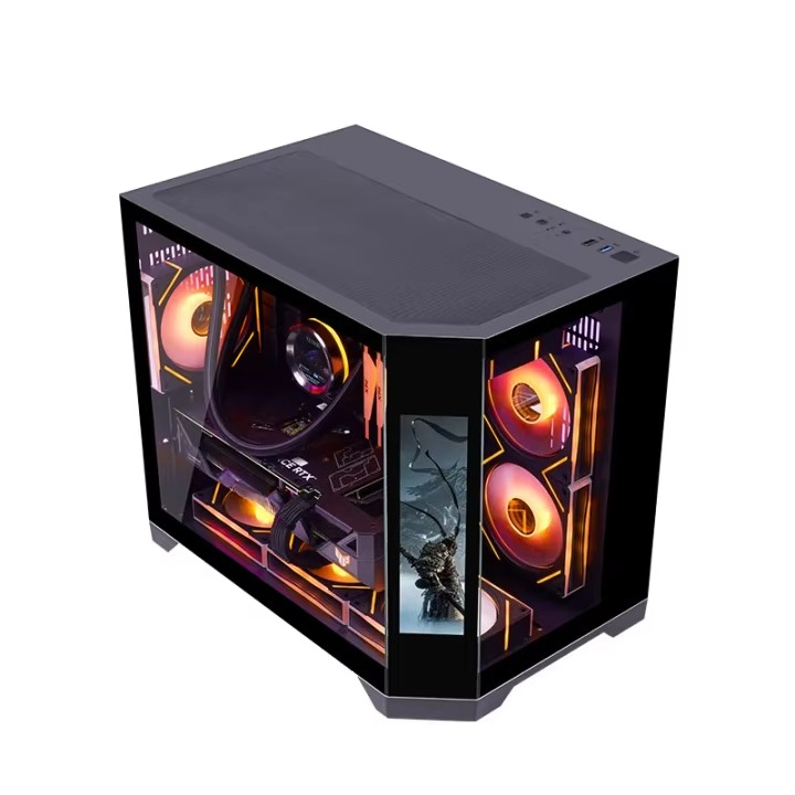 Retro Gaming Pc Case - ファンレス新設計ミッドタワーMATXゲーマーPCケース、USB3.0と強化ガラス、新型LCDスクリーン搭載コンピューターケース