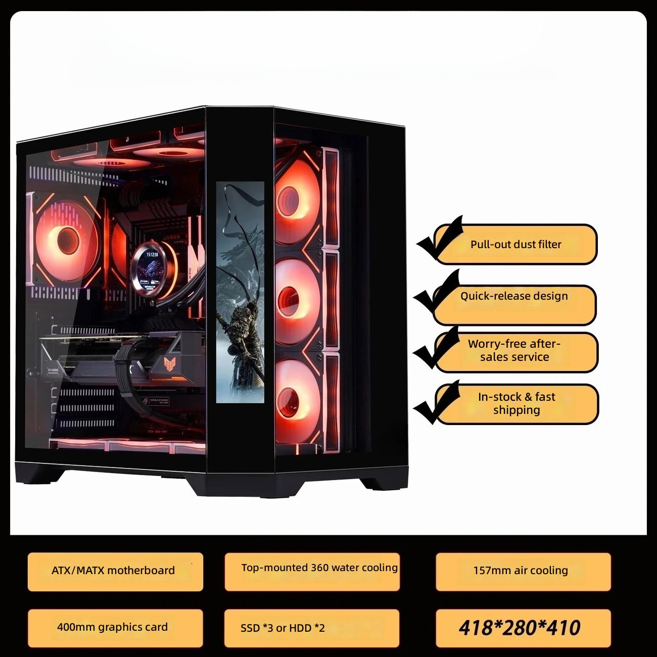 4つのRGBファン付きゲーミングPCケース、LCDスクリーン - Retro Gaming Pc Case のレビューと価格
